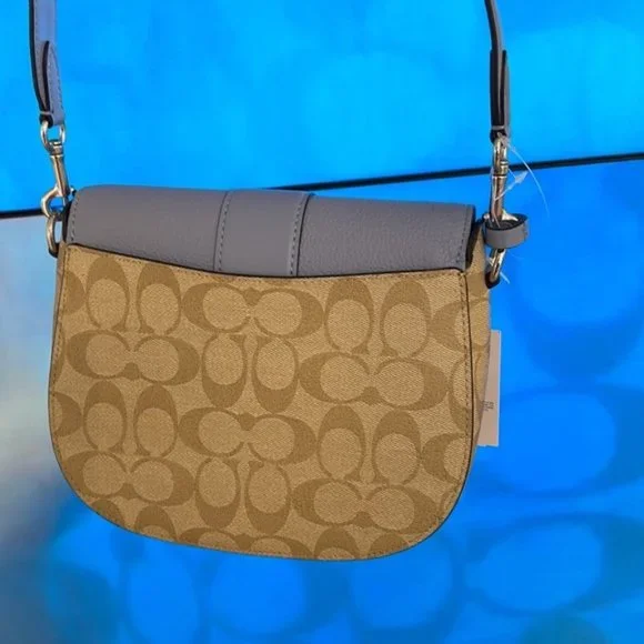 Coach Georgie Saddle Bag In Signature Canvas Light Khaki / Marble Blue - Picture 9 of 16
